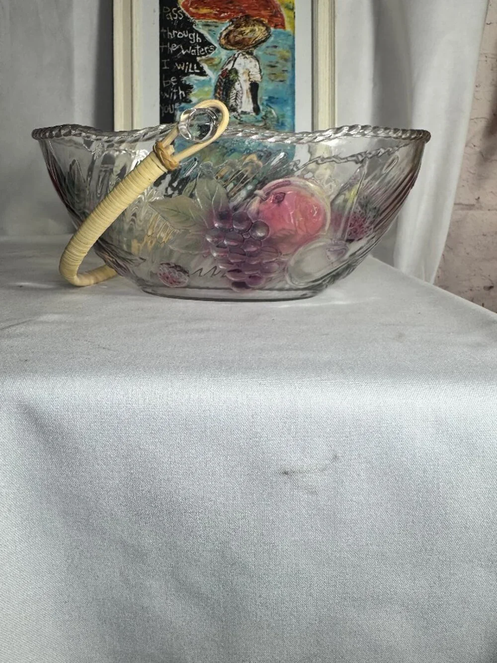 Vintage elegant stylish oval  glass fruit bowl, basket